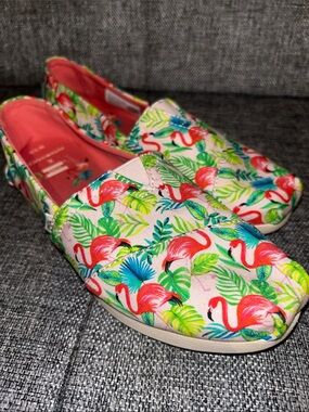 Toms Flamingo Print Slip-On Flats - Pink & Green